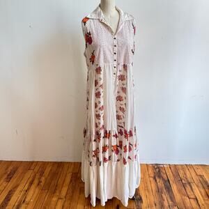 PÉRO Boho Cottagecore Floral Silk-Cotton Sleeveless Maxi Dress